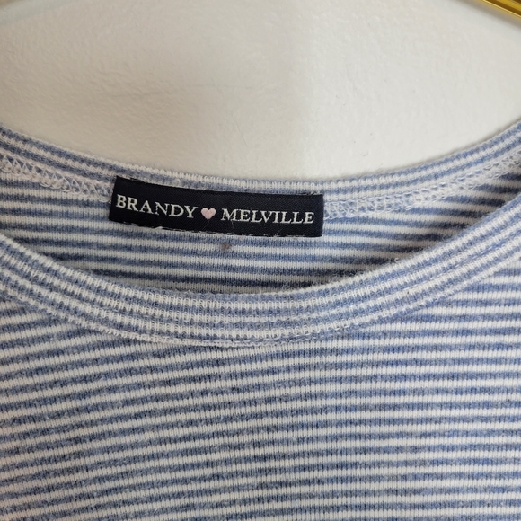 Small Brandy Melville Striped Buttercup Floral Embroidered Crop Top - Picture 3 of 5